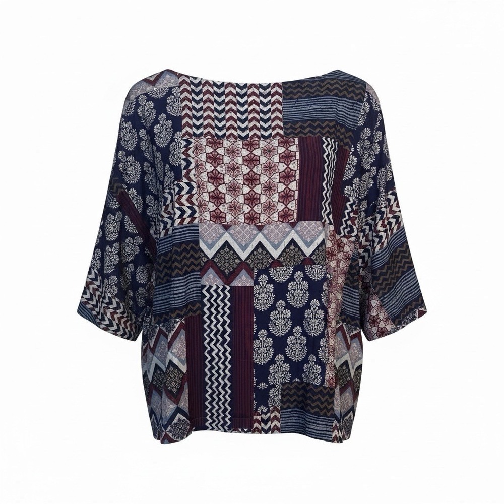 Pure Jill J.‎ Jill Blouse Large Organic Cotton Patchwork Lagenlook Relax Fit